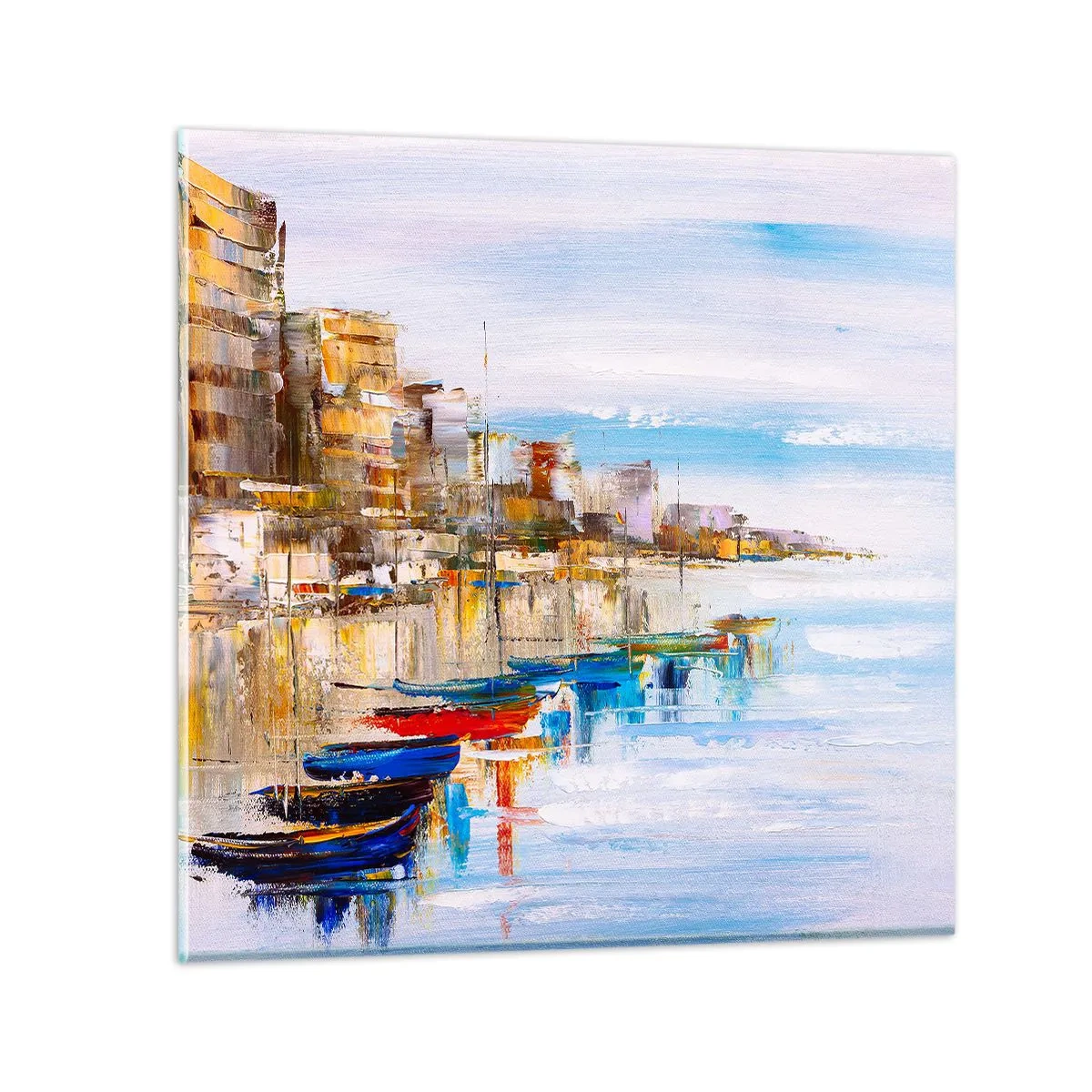Obraz na skle - Vícebarevný městský přístav - 30x30 cm