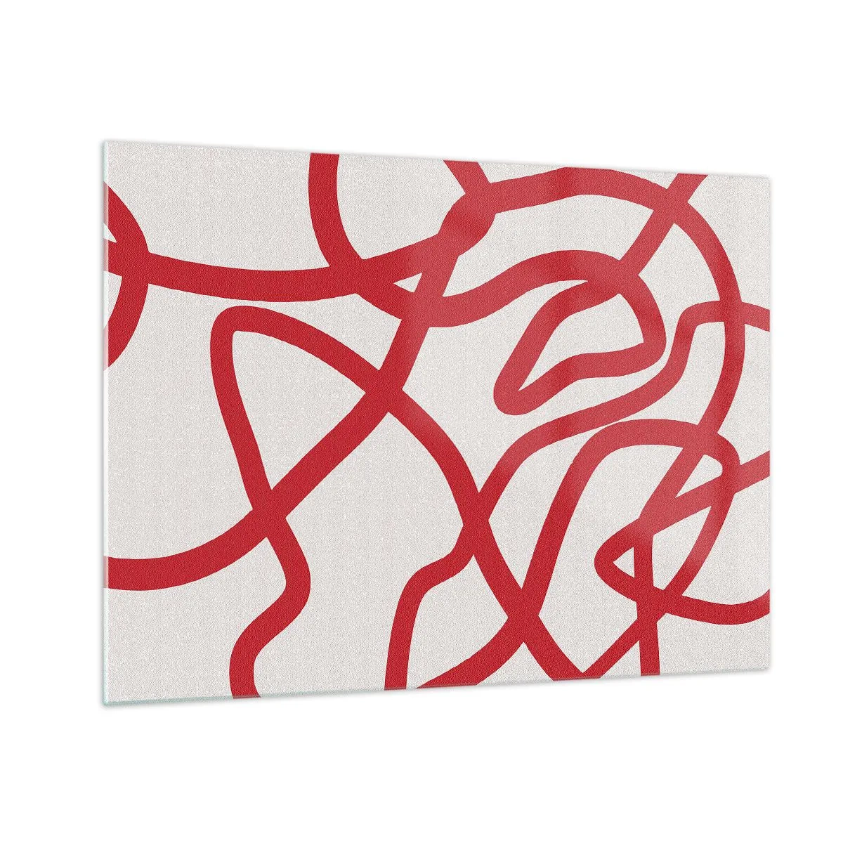 Obraz na skle - Červené čáry dynamicky vířící na bílém pozadí - 70x50cm - Červené na bílém - Moderní nástěnná dekorace do obývacího pokoje a ložnice ARTTOR
