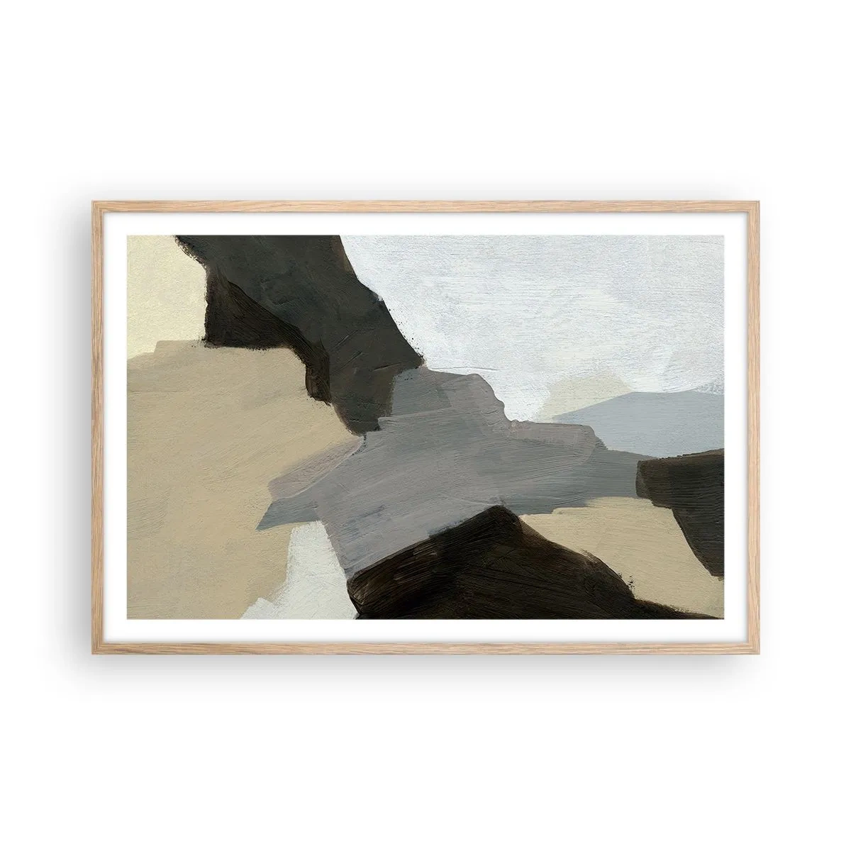 Plakát v rámu světlý dub - Abstrakce: křižovatka šedi - 91x61 cm