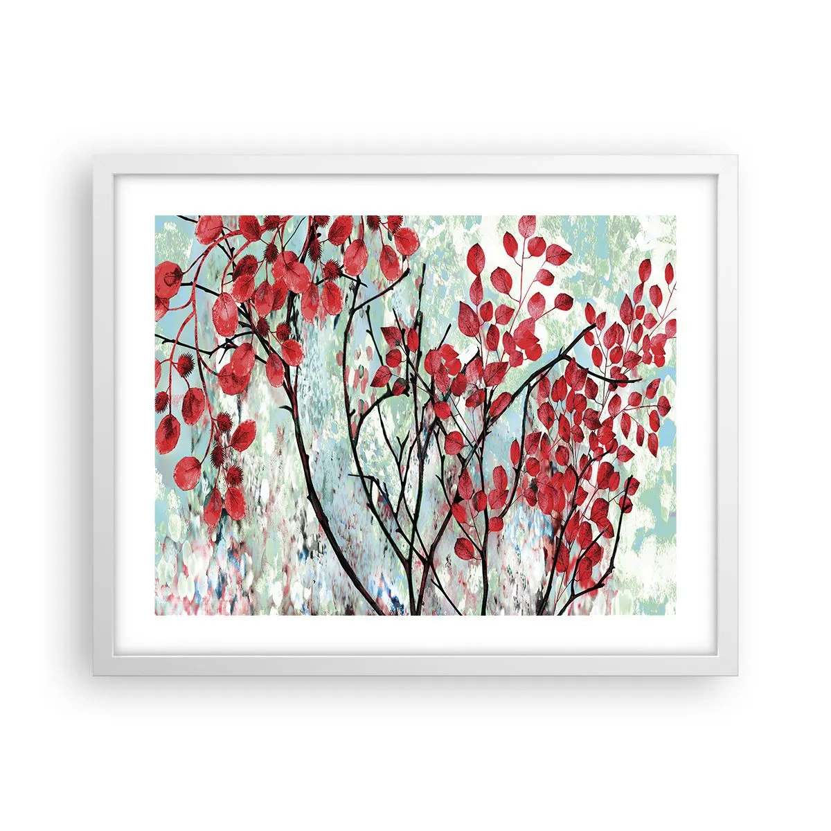 Plakát v bílém rámu - Strom v šarlatové - 50x40 cm
