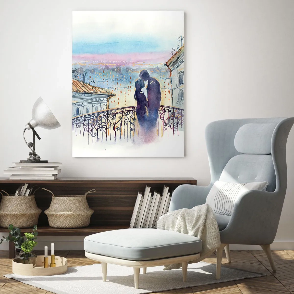 Obraz na skle - Pařížští milenci - 50x70 cm