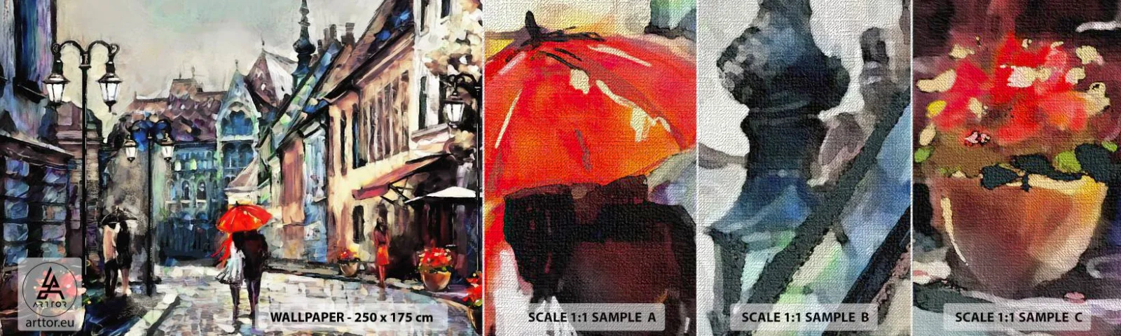 Vzor Fototapety Premium Canvas - Déšť pro dva - Město, Architektura, Staré Město - 100x30 cm