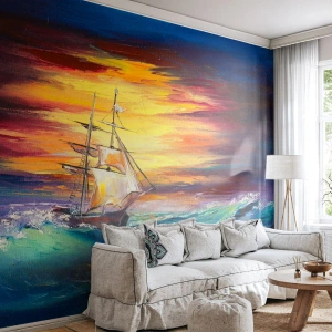 Fototapeta Premium Sand - Statečně proti vlnám - Plachetnice, Moře, Bouřka - 100x70 cm