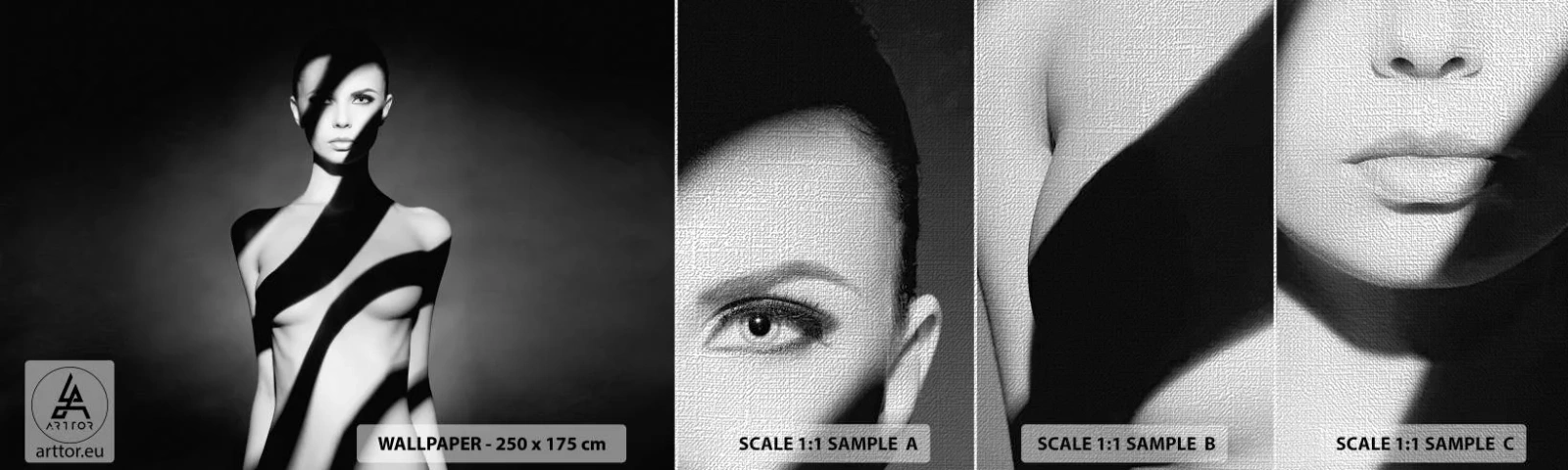 Vzor Fototapety Premium Canvas - V záři i ve stínu - Žena, Tělo, Kus - 100x30 cm