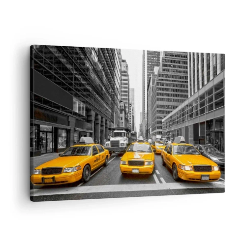 Obraz na plátně - Žluté taxíky v ulicích New Yorku - 70x50cm - To my barvíme město - Moderní nástěnná dekorace do obývacího pokoje a ložnice ARTTOR