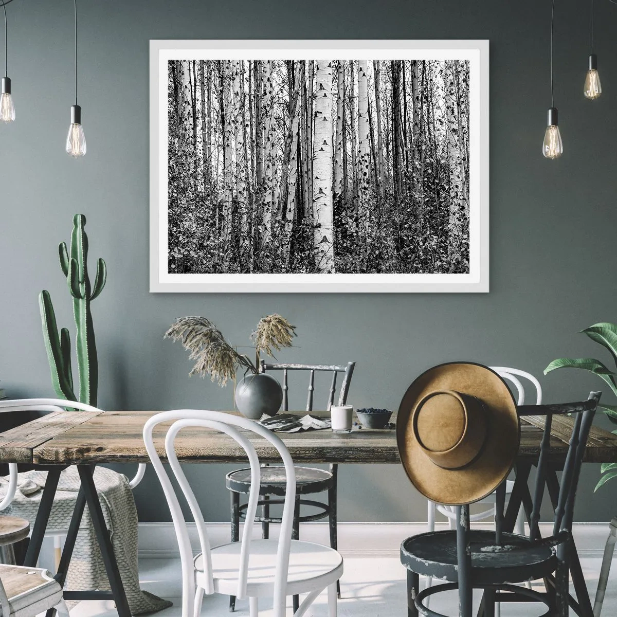 Plakát v bílém rámu - Březová kolonáda - 70x50 cm