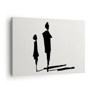 Obraz na plátně - Siluety dvou lidí v černém na světlém pozadí - 70x50cm - Určitě spolu? - Moderní nástěnná dekorace do obývacího pokoje a ložnice ARTTOR