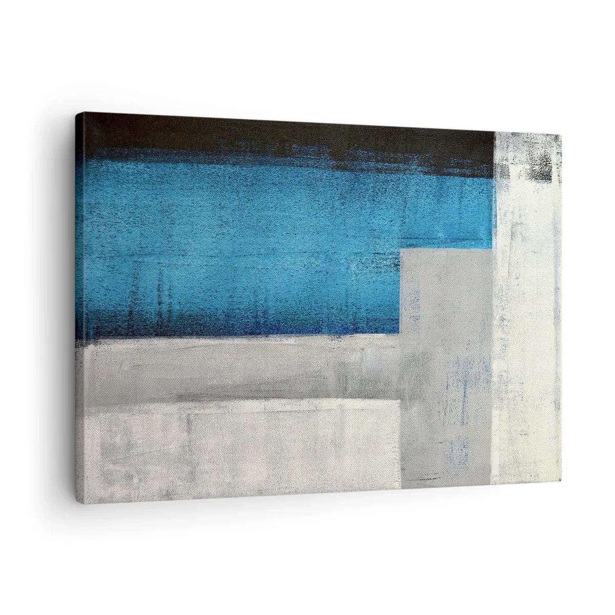 Obraz na plátně - Abstraktní kompozice s odstíny modré, šedé a bílé. - 70x50cm - Poetická kompozice šedé a modré - Moderní nástěnná dekorace do obývacího pokoje a ložnice ARTTOR