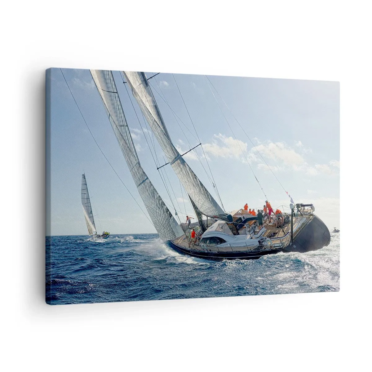 Obraz na plátně - Závod jachet na otevřeném moři pod modrou oblohou - 70x50cm - Ať zvítězí lepší - Moderní nástěnná dekorace do obývacího pokoje a ložnice ARTTOR