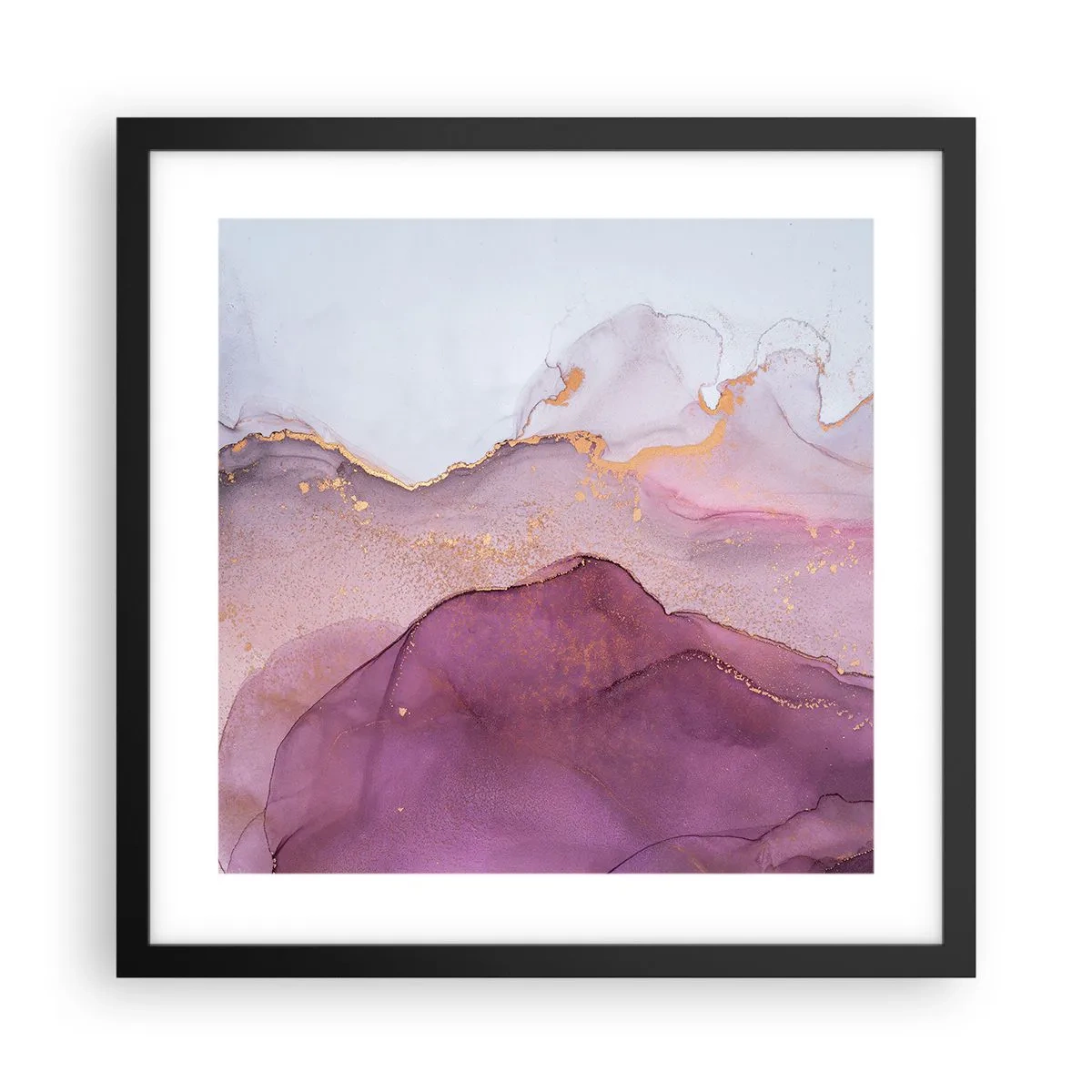 Plakát v černém rámu - Fialové a lilové vlny - 40x40 cm
