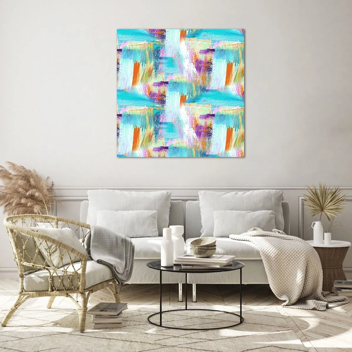 Obraz na skle - Pohodové střídavé cákance - 60x60 cm