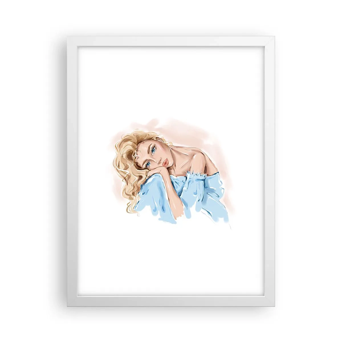 Plakát v bílém rámu - Zasněná v modré - 30x40 cm