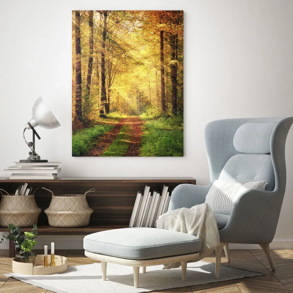 Obraz na skle - Lesně-zlaté ticho - 50x70 cm