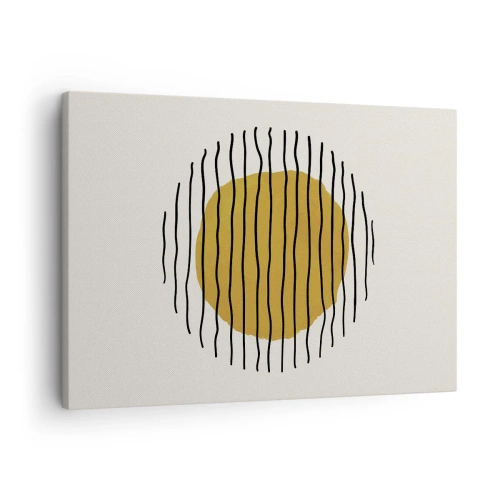 Obraz na plátně - Minimalistický motiv se žlutým kruhem a černými čarami. - 70x50cm - Abstrakce chvějící se žárem - Moderní nástěnná dekorace do obývacího pokoje a ložnice ARTTOR