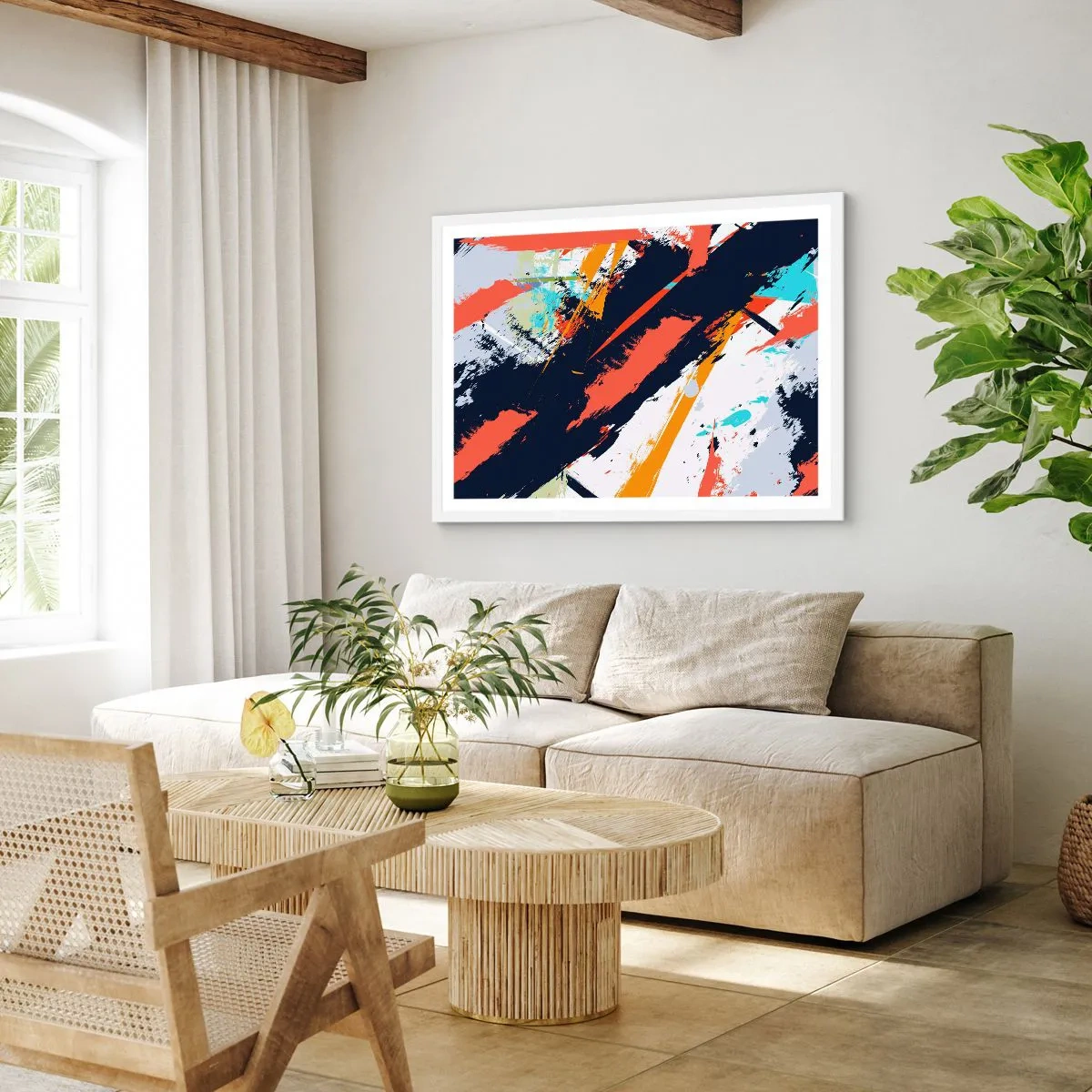 Plakát v bílém rámu - Dynamická kompozice - 91x61 cm