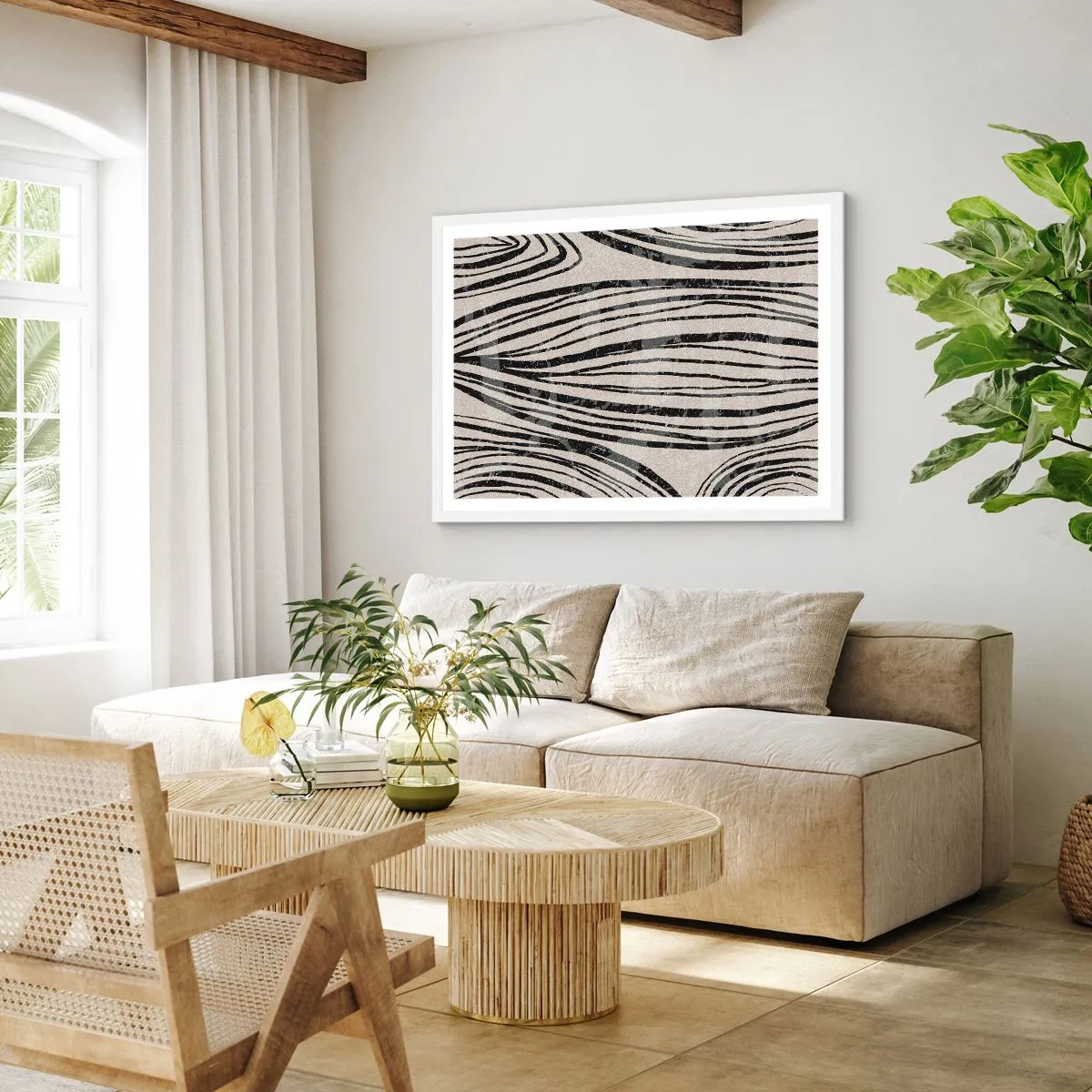 Plakát v bílém rámu - Močál s liniemi - 40x30 cm