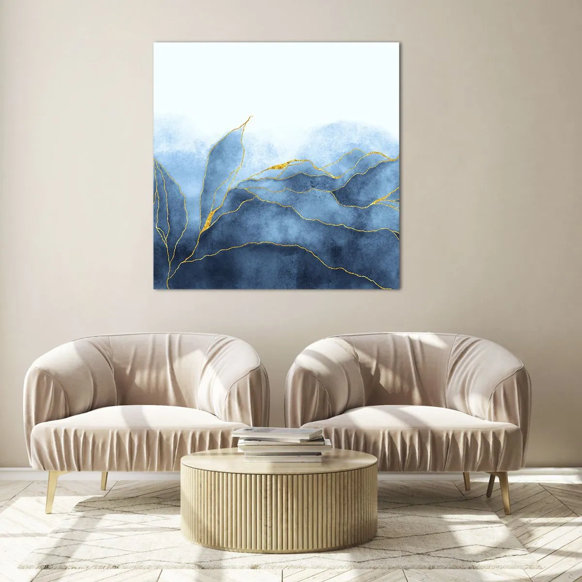 Obraz na skle - Blankyt ve zlatě - 70x70 cm