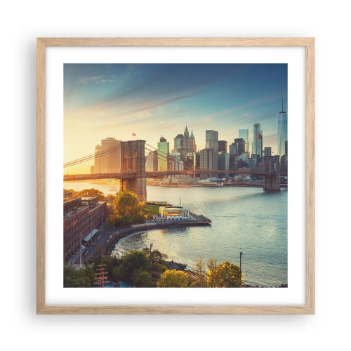Plakát v rámu světlý dub - Svítání velkoměsta - 50x50 cm