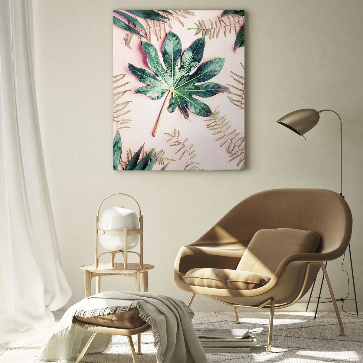 Obraz na skle - Studie zelené na růžovém pozadí - 70x100 cm