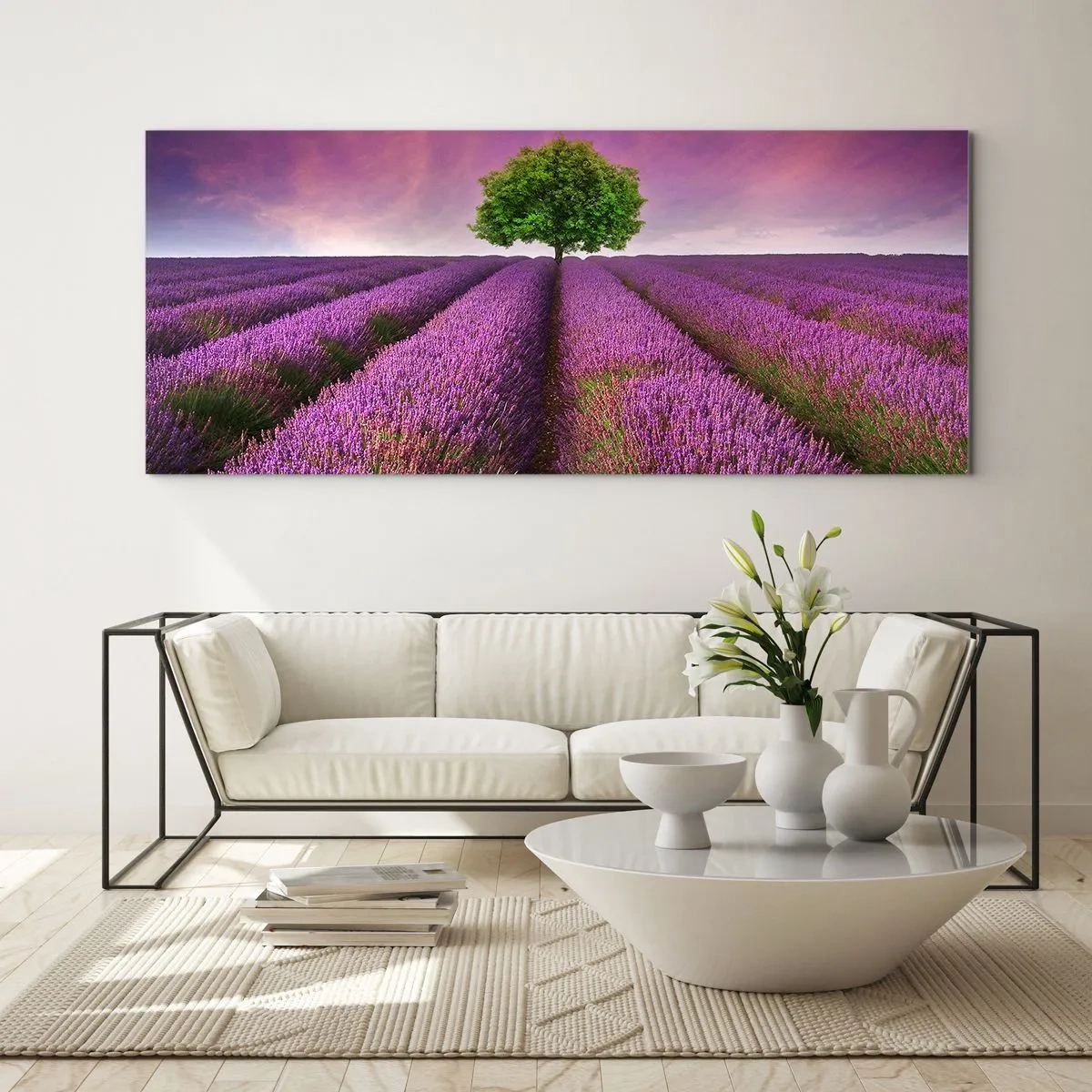 Obraz na skle - Na levandulových polích - 100x40 cm