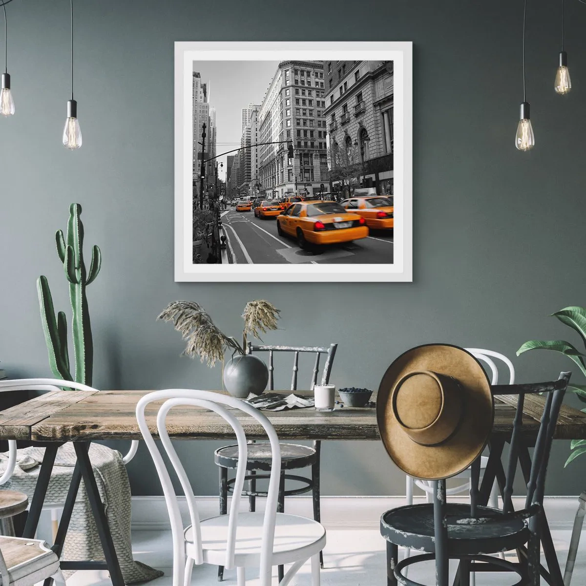 Plakát v bílém rámu - Slunce velkoměsta - 60x60 cm