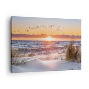 Obraz na plátně - Západ slunce nad mořem s výhledem na duny - 70x50cm - Horizontální krajina - Moderní nástěnná dekorace do obývacího pokoje a ložnice ARTTOR