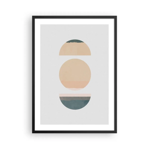 Plakát v černém rámu - Geometrické kruhy v tlumených pastelových barvách - 50x70cm - Kruh za kruhem - Moderní nástěnná dekorace do obývacího pokoje a ložnice ARTTOR