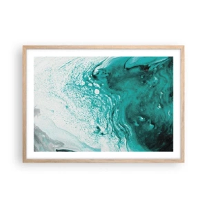 Plakát v rámu světlý dub - Propadnout v bílé a tyrkysové - 70x50 cm