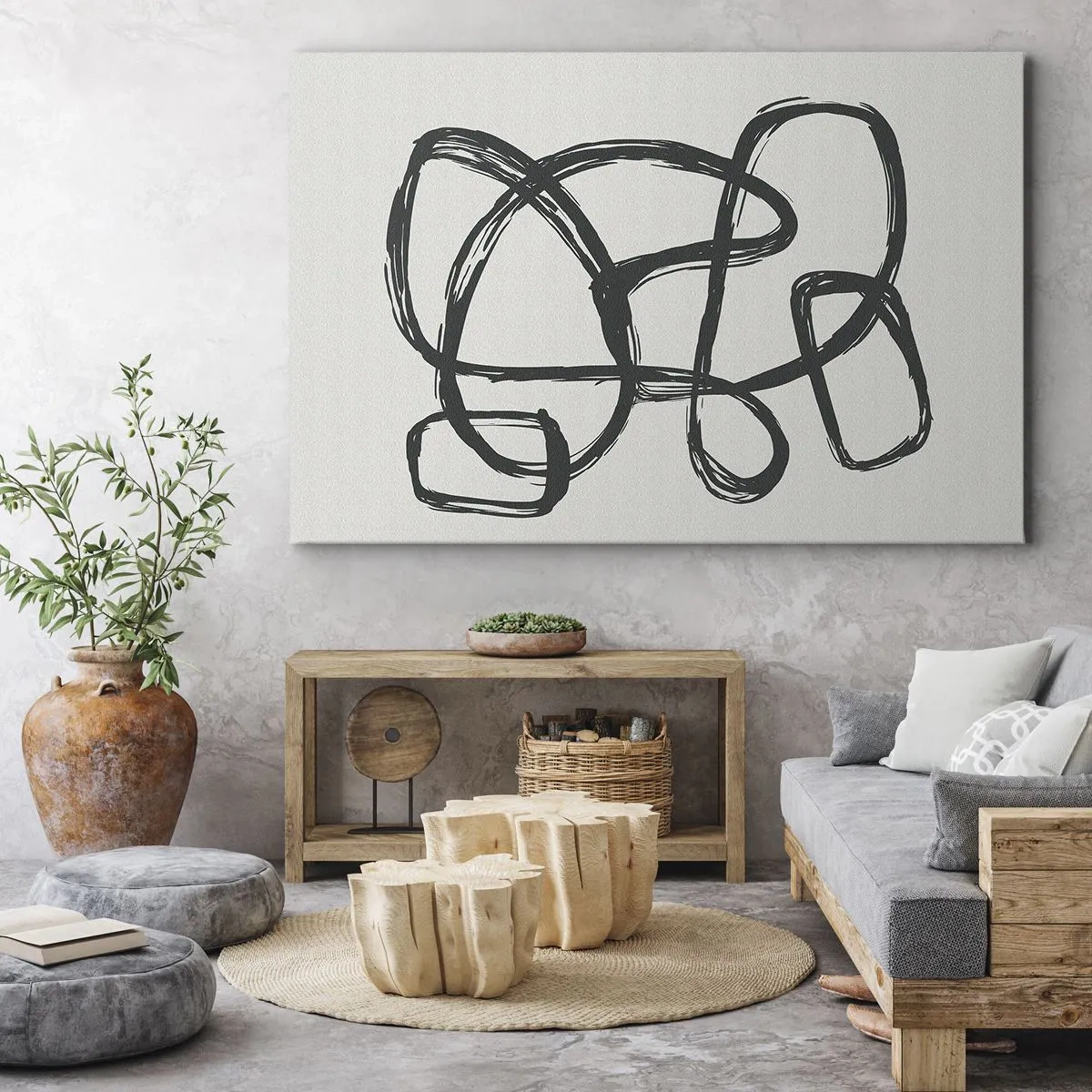 Obraz na plátně - Abstraktní čáry vytvářející volné tvary na světlém pozadí - 70x50cm - Abstrakce ve smyčce - Moderní nástěnná dekorace do obývacího pokoje a ložnice ARTTOR