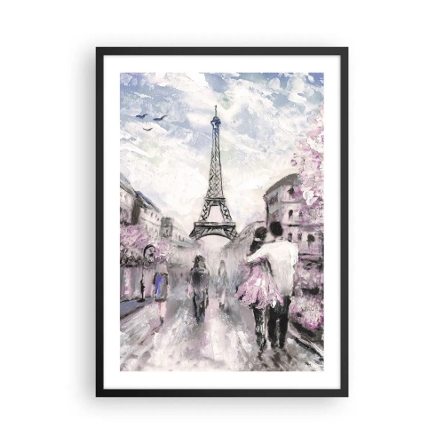 Plakát v černém rámu - Romantická scéna v Paříži s Eiffelovou věží v pozadí - 50x70cm - Když se zamilovat, tak jenom v… - Moderní nástěnná dekorace do obývacího pokoje a ložnice ARTTOR
