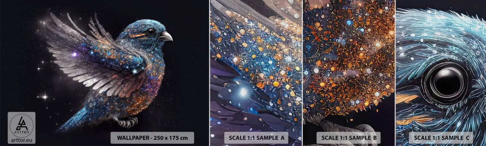 Vzor Fototapety Premium Canvas - Diamantový vrabec - Pták, Kouzlo, Kosmos - 100x30 cm