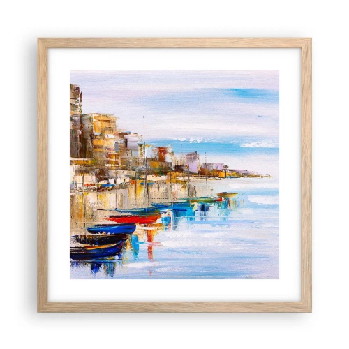 Plakát v rámu světlý dub - Vícebarevný městský přístav - 40x40 cm