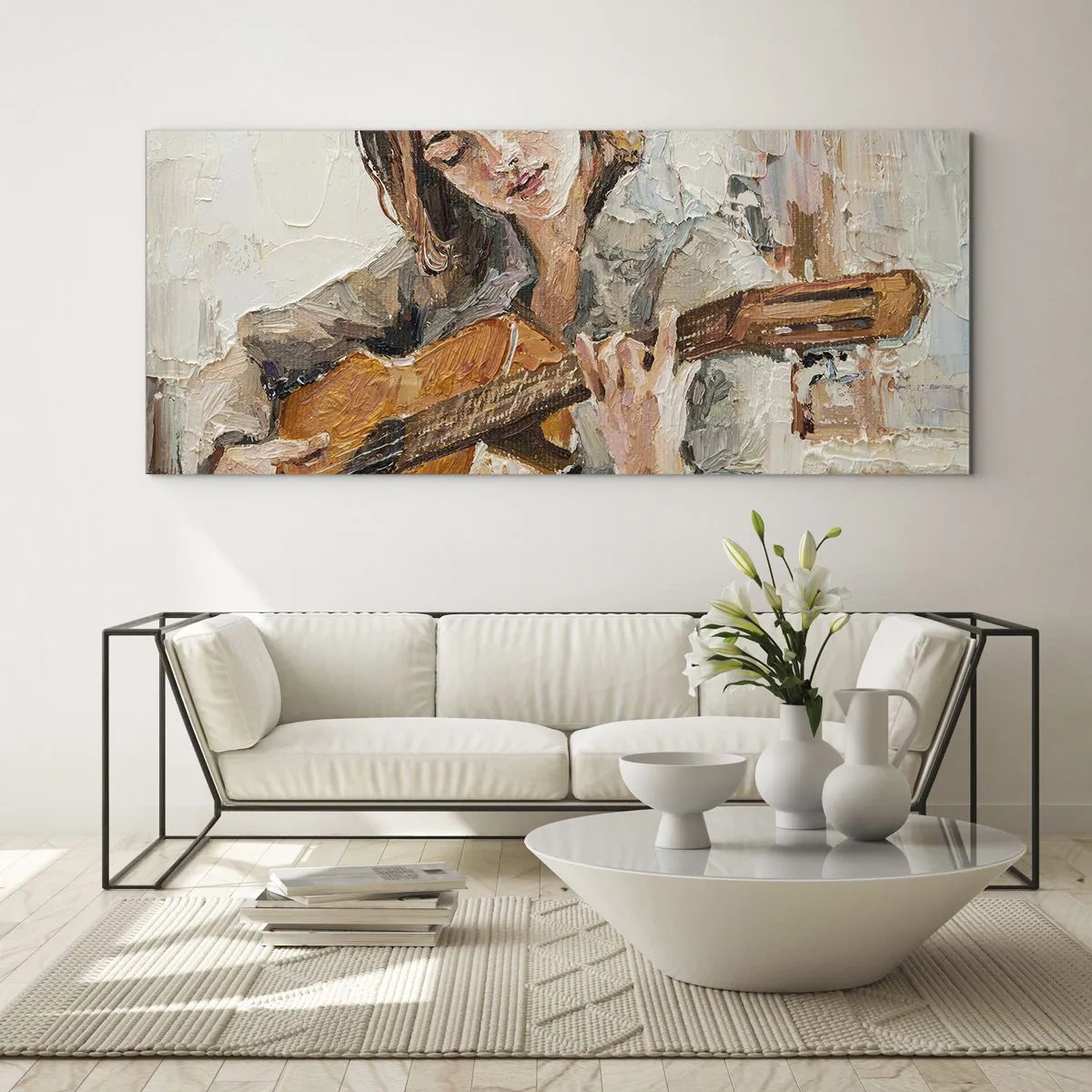 Obraz na skle - Koncert pro kytaru a dívčí srdce - 100x40 cm