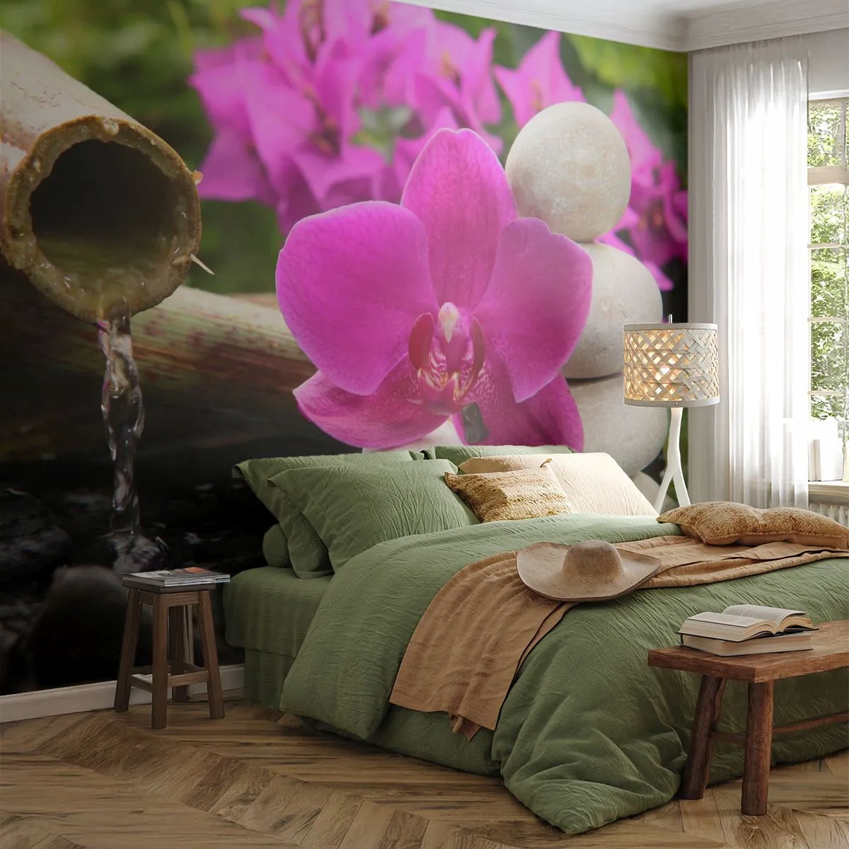 Fototapeta Samolepicí Deluxe Sticker - Už odpočíváš - Květiny, Bambus, Orchidej - 250x175 cm