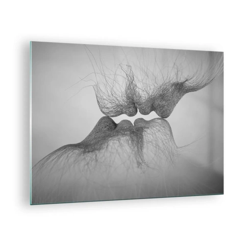 Obraz na skle - Abstraktní polibek v černé a bílé - 70x50cm - Polibek větru - Moderní nástěnná dekorace do obývacího pokoje a ložnice ARTTOR