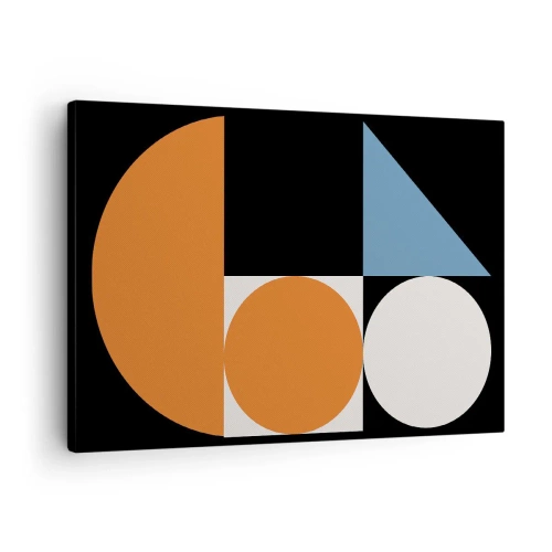 Obraz na plátně - Geometrický vzor s barevnými tvary na černém pozadí - 70x50cm - Figurínový systém - Moderní nástěnná dekorace do obývacího pokoje a ložnice ARTTOR