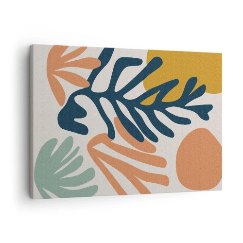 Obraz na plátně - Barevné listí v abstraktním stylu - 70x50cm - Korálová moře - Moderní nástěnná dekorace do obývacího pokoje a ložnice ARTTOR