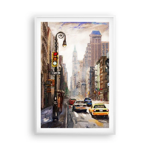Plakát v bílém rámu - New York – barevný i v dešti - 61x91 cm