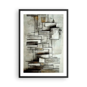 Plakát v černém rámu - Abstraktní geometrické kompozice v odstínech šedé a černé - 50x70cm - Síla jednoduchosti - Moderní nástěnná dekorace do obývacího pokoje a ložnice ARTTOR