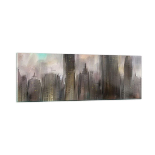 Obraz na skle - Kompozice z oceli, kamene a mlhy - 90x30 cm