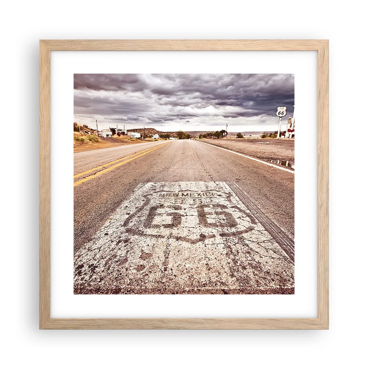Plakát v rámu světlý dub - Mother Road - americká legenda - 40x40 cm
