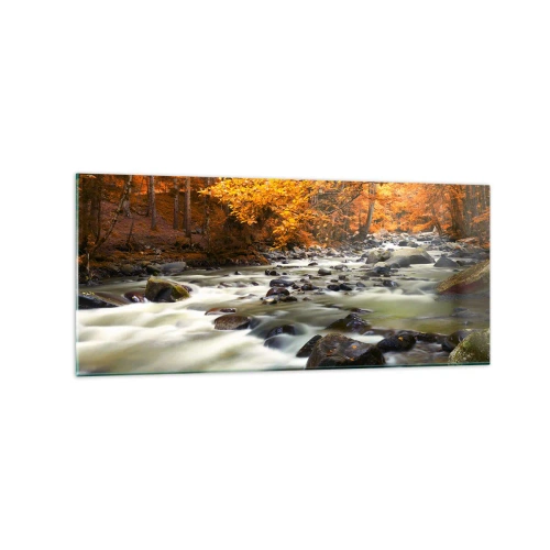 Obraz na skle - Potok ve zlatém lese - 120x50 cm