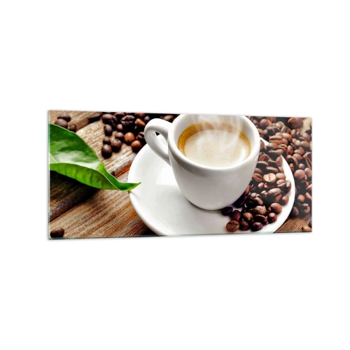 Obraz na skle - Káva na lavici - 120x50 cm