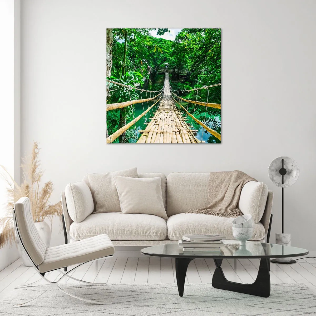Obraz na skle - Opičí most nad zelení - 50x50 cm