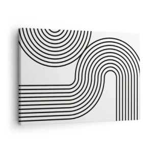 Obraz na plátně - Abstraktní obraz s černými čarami vytvářejícími geometrické vzory na bílém pozadí. - 70x50cm - V zatáčce - Moderní nástěnná dekorace do obývacího pokoje a ložnice ARTTOR