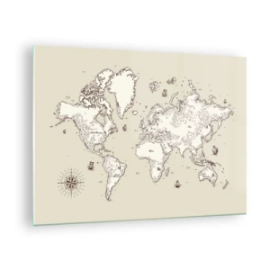 Obraz na skle - Stylizovaná mapa světa v klasické verzi - 70x50cm - Cesta kolem světa - Moderní nástěnná dekorace do obývacího pokoje a ložnice ARTTOR