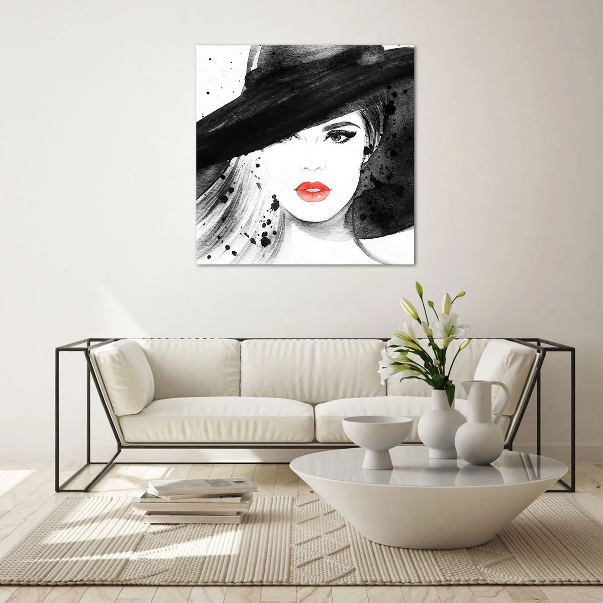 Obraz na skle - Dáma v černém - 40x40 cm