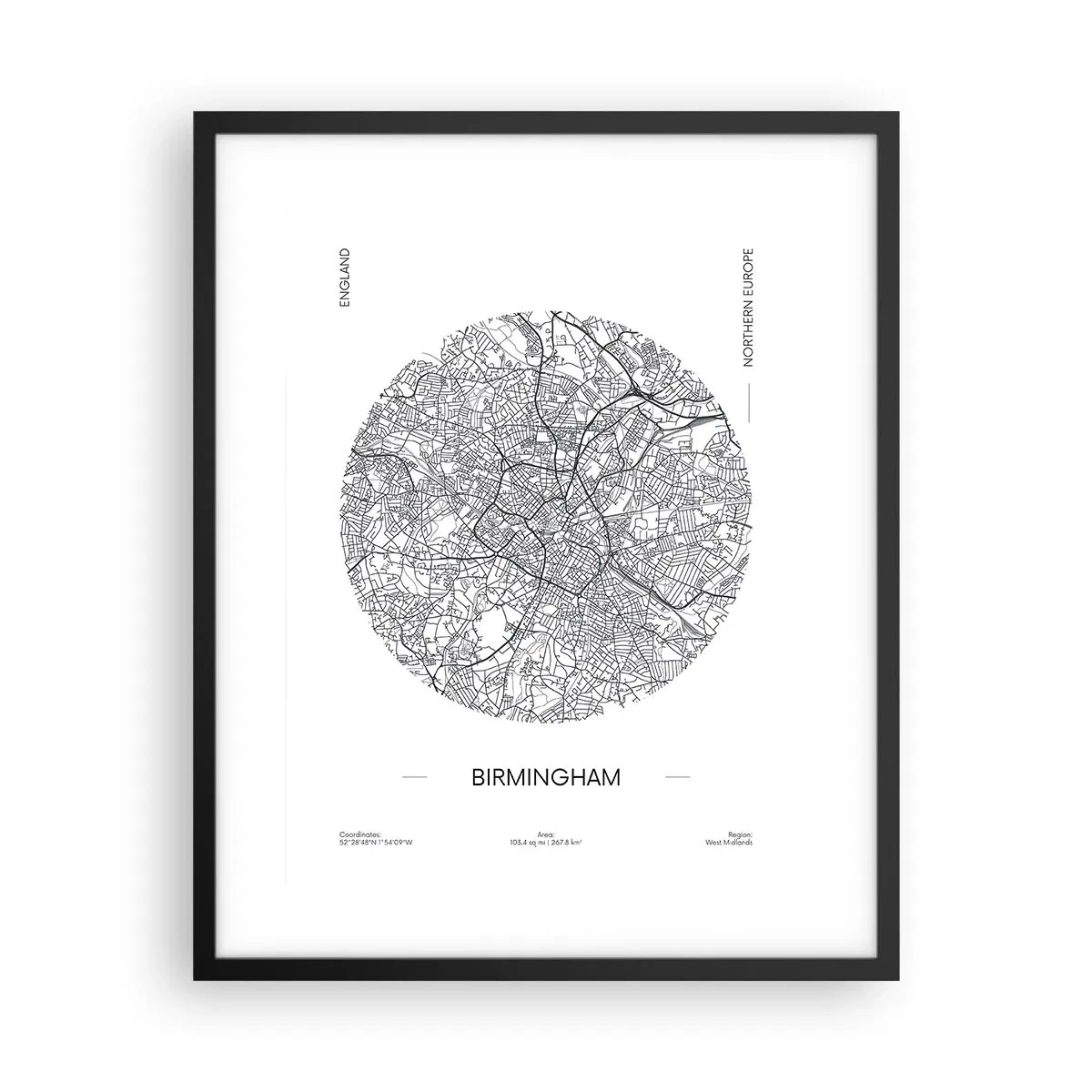 Plakát v černém rámu - Anatomie Birminghamu - 40x50 cm