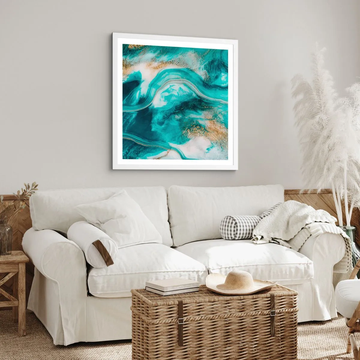 Plakát v bílém rámu - Řeka zlata - 60x60 cm