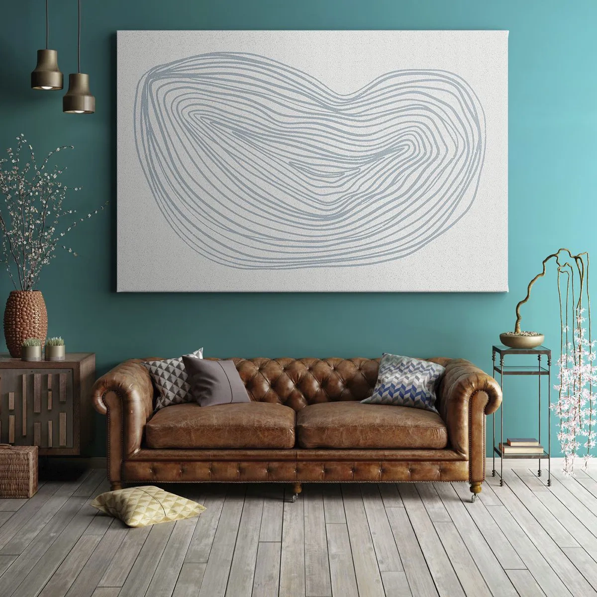 Obraz na plátně - Abstraktní vlnový motiv v jemné modré barvě - 70x50cm - Úsměv kapky - Moderní nástěnná dekorace do obývacího pokoje a ložnice ARTTOR